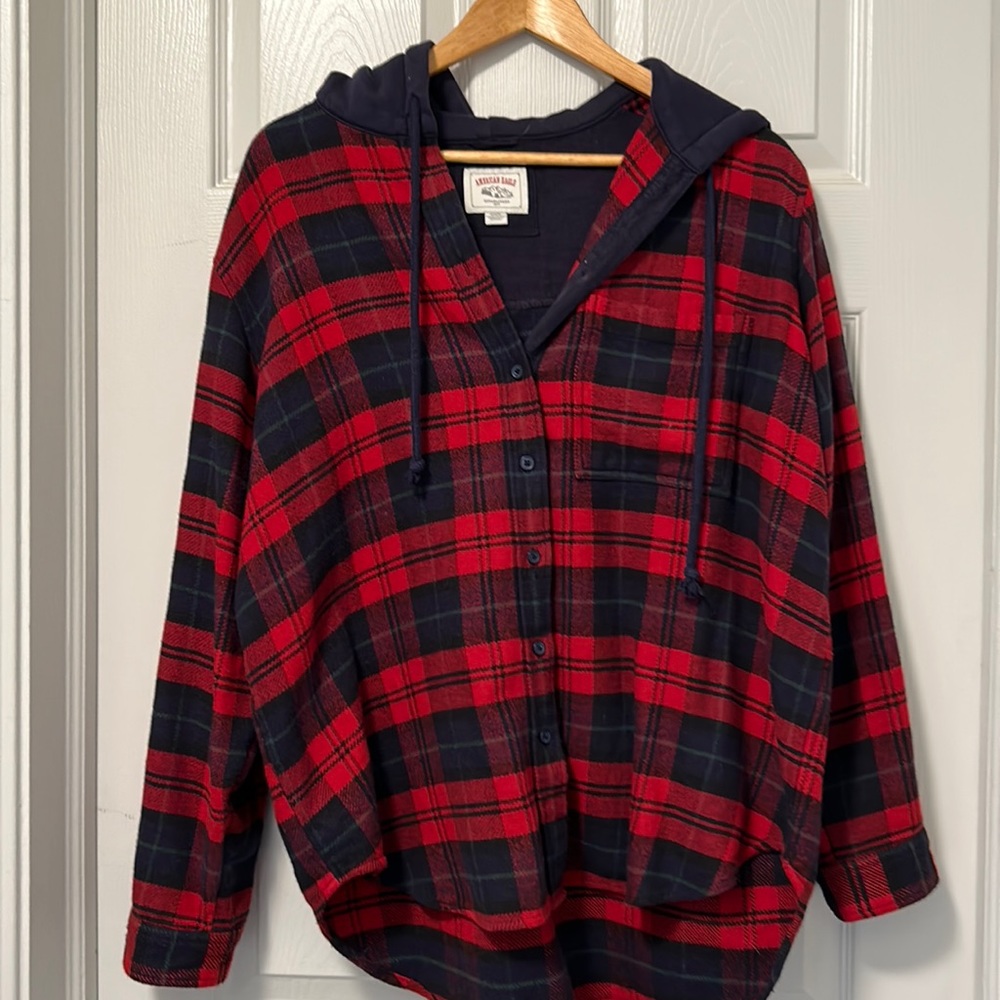 American Eagle Hooded Flannel Shirt